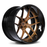 Detailed view of RVRN RV-DR08D black and bronze custom forged Chevy C10 wheels with deep lip styling