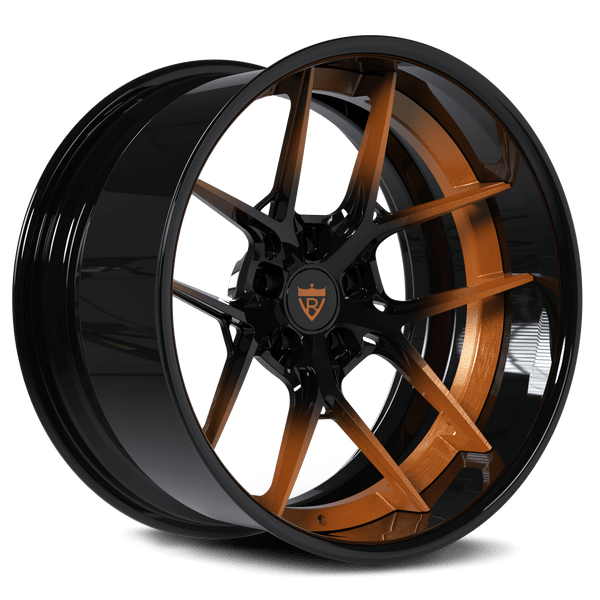 Custom black and bronze RV-DR08D forged wheels for Dodge Challenger Hellcat by RVRN Wheels