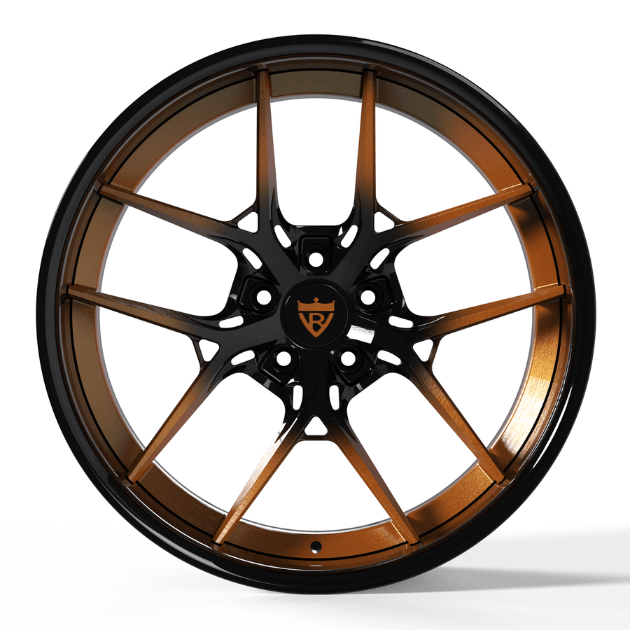 RVRN RV-DR08D hidden screws forged Challenger wheels for Dodge Challenger SRT Hellcat finished in black and orange deep dish design