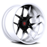 Close-up of RVRN RV-DR08D hidden screws forged Challenger wheels in black and white showing premium Y spoke design