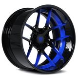 Black concave wheels and blue- RV-DR08D custom forged wheel for Dodge Challenger Hellcat by RVRN Wheels-customize your own dodge challenger