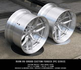Brushed aluminum RVRN RV-DR08D forged Y spoke wheel showcasing deep dish profile and precision-machined custom forged construction