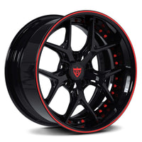 Chevy camaro custom aftermarket wheels-deep dish gloss black and red 19inch staggered custom rims- RVRN Forged RV-DR08D 