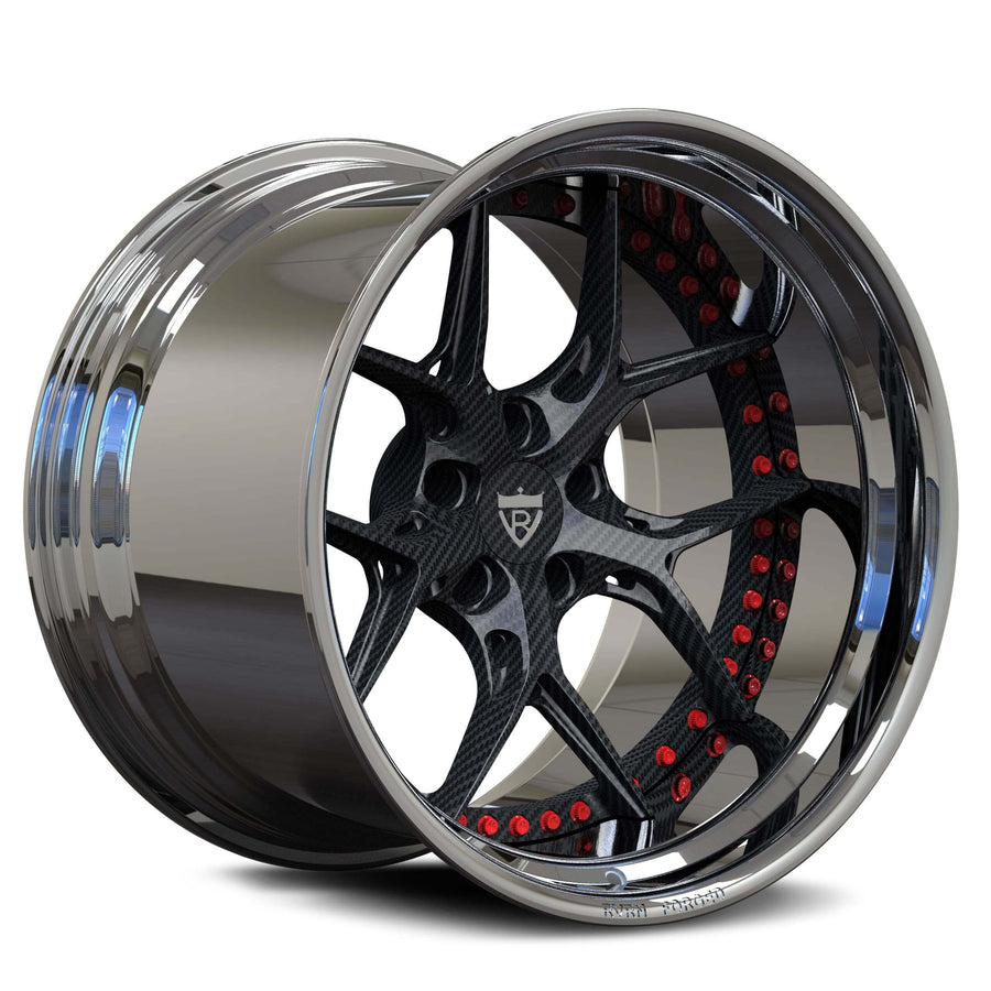 RVRN RV-DR08D Charger wheels Y spoke deep dish rims chrome and black, detailed angled view highlighting concave structure and forged craftsmanship