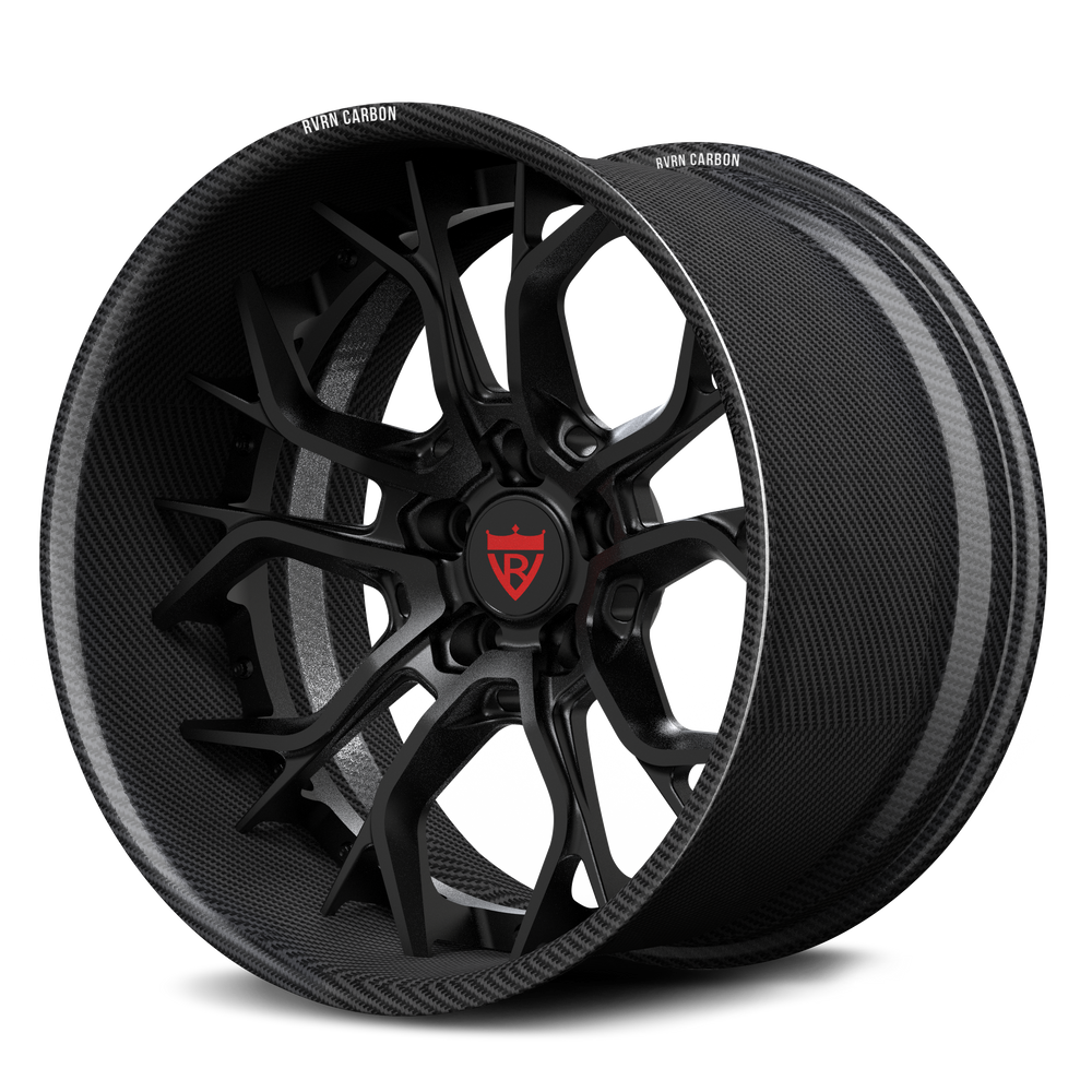 RVRN RV-DR16 CF real carbon fiber deep dish concave 2-piece forged wheel with matte black center for Lamborghini sports cars