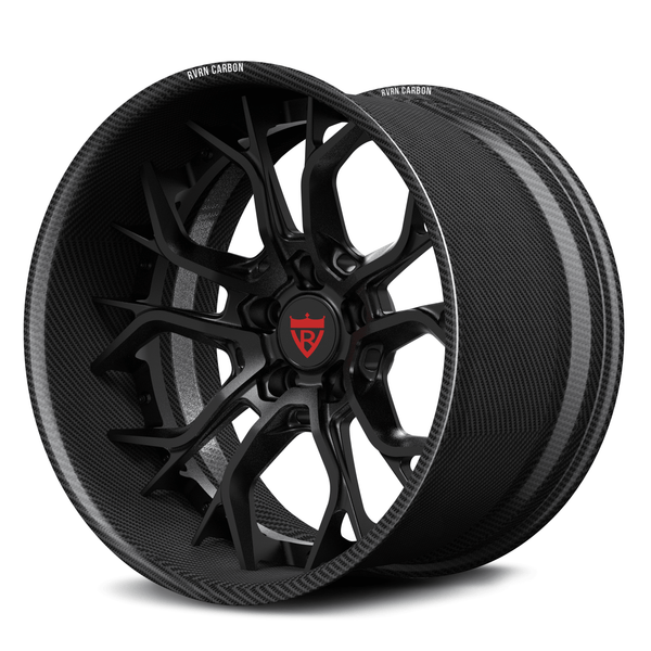 RVRN RV-DR16 CF real carbon fiber deep dish 2-piece forged wheel with matte black center for performance vehicle
