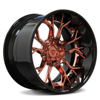 RVRN RV-DR16 custom forged rose gold rims featuring deep dish wheels design for Ford Mustang applications, lightweight performance wheel engineered with custom forged construction