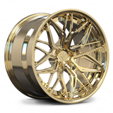 RV-DR19 custom BMW M4 rims in polished frozen gold finish with lightweight forged multi spoke wheel design