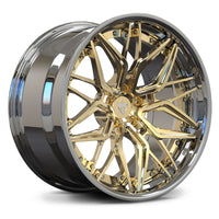 RV-DR19 chrome and polished fronze-gold 2-piece forged wheel with multi-spoke design for BMW M3/M4, corvette and sports cars