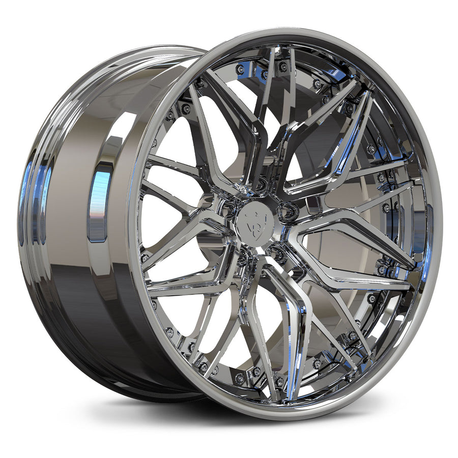RVRN RV-DR19 custom forged BMW M3 wheels featuring a multi spoke Y spoke design and deep concave profile in chrome finish
