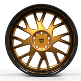 RVRN RV-DR23 forged old-school Y spoke wheel for Mustang Shelby GT500, showcasing a bronze spoke finish, gloss black barrel, and deep dish profile