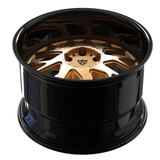 RVRN RV-DR23 2-piece forged Y spoke deep dish wheel for Chevrolet Camaro ZL1, combining bronze spokes, a gloss black barrel, and a bold custom performance appearance