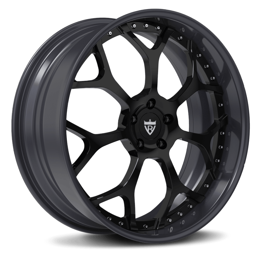 Chrysler 300S custom forged black Y spoke rims by RVRN Wheels RV-DR300 two piece performance setup