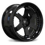 All Gloss Black forged 2-piece wheels by RVRN, lightweight and aggressive step lip design.