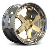 RVRN RV-DS01 chrome and polished frozen gold forged step lip wheels for Nissan Skyline GT-R