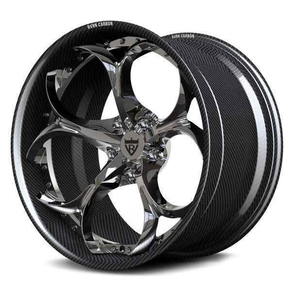 RVRN RV-DS016 CF real carbon fiber petal 5-spoke forged wheel with chrome center