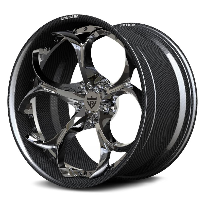 RVRN RV-DS016 CF real carbon fiber petal 5-spoke forged wheel with chrome center