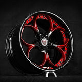 RVRN RV-DS016 Alfa Romeo Giulia forged wheels in black and red finish with aggressive deep dish design