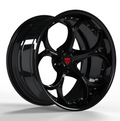 Custom 2 piece forged wheels in black finish, designed for vehicles, high-performance aftermarket rims.
