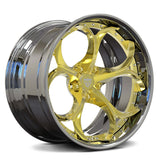 RVRN RV-DS016 chrome with gold Tesla Model S rims featuring custom 2 piece forged wheel styling
