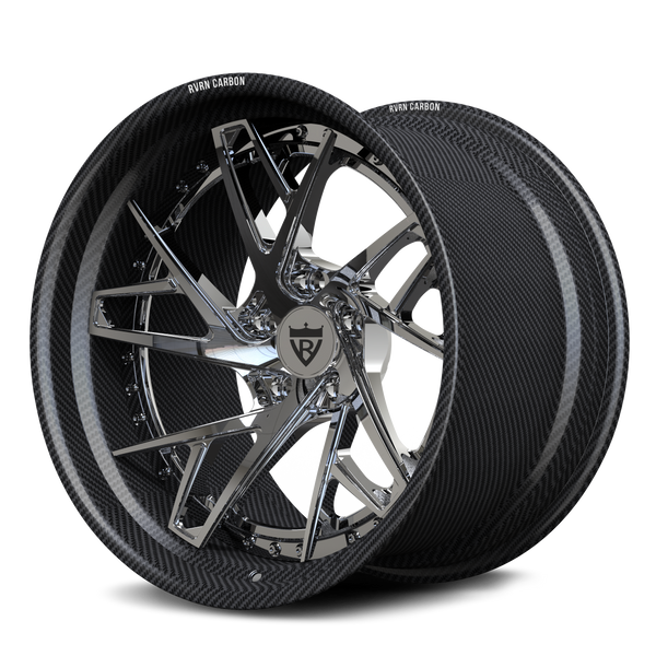 RVRN RV-DS74 CF real carbon fiber step lip deep dish forged wheel with chrome center