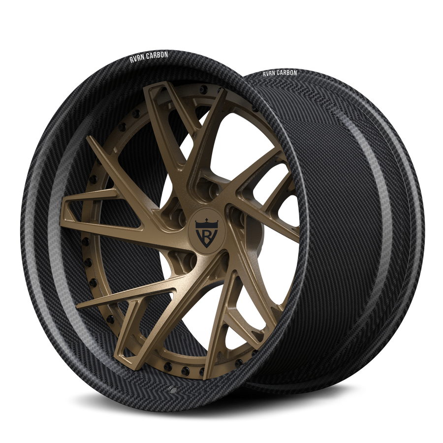 RV-DS74 CF real carbon fiber forged wheel with matte bronze center for performance vehicle