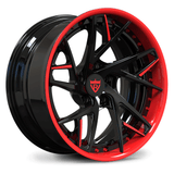 RVRN RV-DS74 custom forged concave wheels in red and black finish offering aggressive styling and lightweight performance