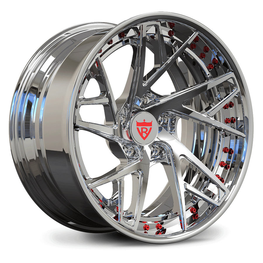 RVRN RV-DS74 custom forged Tesla multi spoke wheels in chrome finish designed for lightweight Tesla Model Y performance builds
