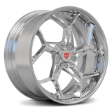 Chrome and red Corvette C8 wheels with custom forged Y spoke structure