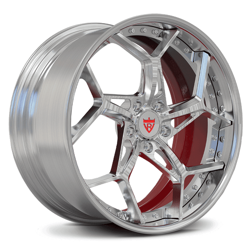 Corvette C8 forged wheels RV-DV03 chrome and red custom 2-piece wheel design
