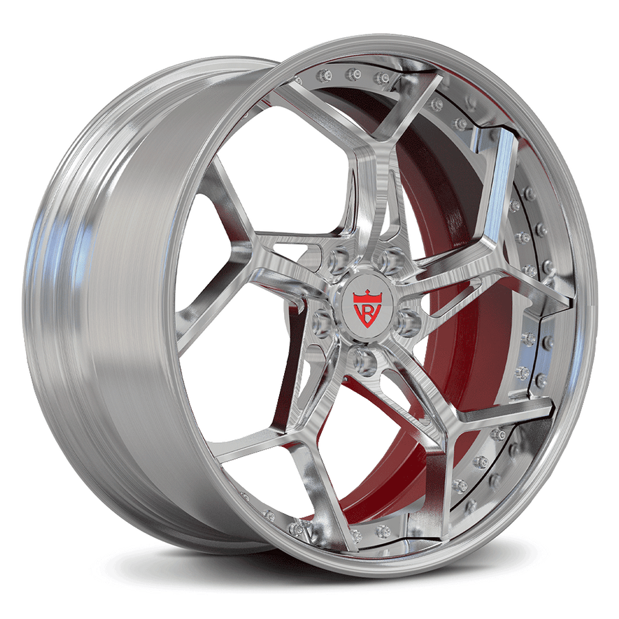 Corvette C8 forged wheels RV-DV03 chrome and red custom 2-piece wheel design