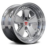 RVRN RV-DV70 custom forged 2-piece deep dish chrome wheel for Porsche 911 with a refined 5 spoke profile and performance fitment