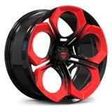 Custom forged mono-block wheel in black with red accents, super concave design, ideal for Audi RS5 and bespoke applications.