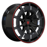 RVRN RV-MB01 forged carbon fiber multi spoke wheels for BMW M4 with black finish and red carbon fiber detailing, custom lightweight performance wheel design