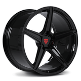 matte black 5 spoke wheels custom forged for aggressive performance vehicle stance