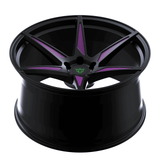 RVRN RV-MC19 charger concave wheels featuring black and purple forged finish, custom 22 inch wheel design for modern Dodge Charger performance builds