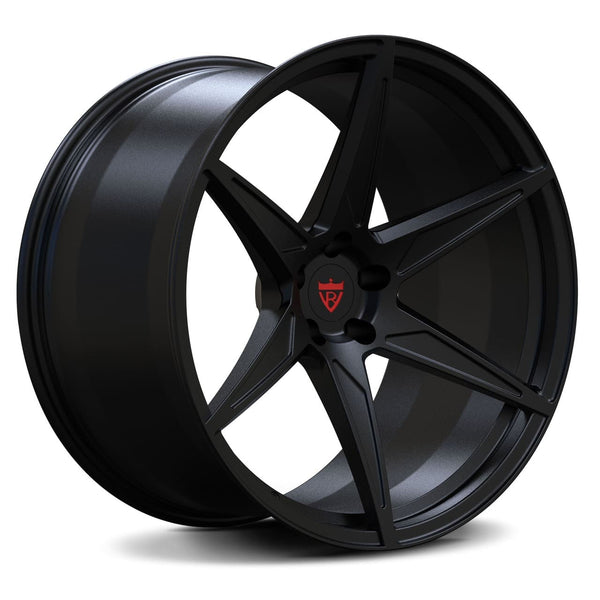 RVRN RV-MC19 custom forged charger rims with deep concave design in black and purple finish, lightweight monoblock wheel engineered for aggressive fitment builds
