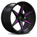 RVRN RV-MC19 charger hellcat rims with deep concave forged construction, black and purple finish, aggressive stance and custom forged fitment