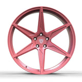 RVRN RV-MC19 pink custom wheels for Jeep Wrangler Rubicon, forged monoblock concave wheel design with aggressive styling and custom engineering