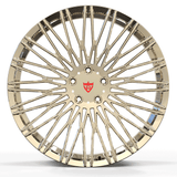 RVRN RV-MC22 forged Y Spoke wheel for Porsche 911 in Polish Frozen Gold, featuring lightweight monoblock construction and a refined concave profile