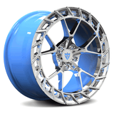 Chrome with blue accent forged concave Corvette C8 wheels by RVRN Wheels RV-MC23