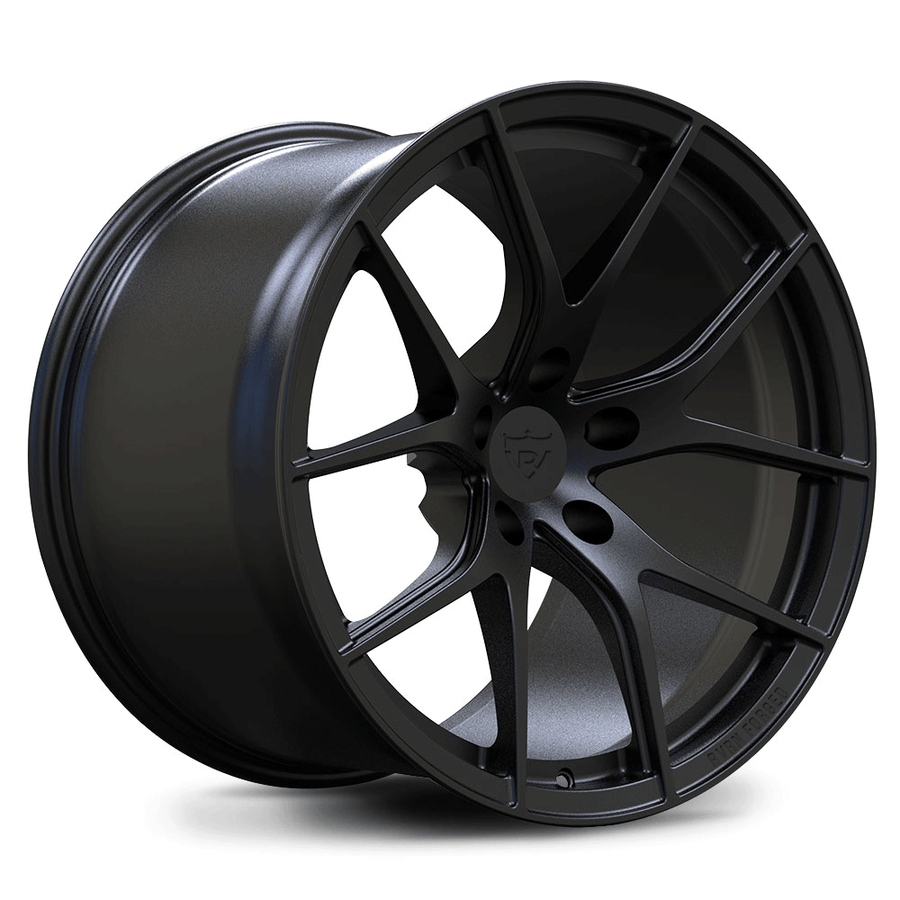 RVRN RV-MC24 black forged concave wheel for Corvette C8 Z06 featuring aggressive Y spoke design and custom forged performance engineering