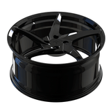 RVRN RV-MC35 forged 5-spoke 4-lug wheels for Chevrolet Camaro in black, directional monoblock design with lightweight performance styling and custom fitment