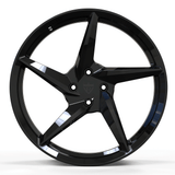 RVRN RV-MC35 custom forged 5-spoke 4-lug Dodge Charger black wheels, directional monoblock design with lightweight performance construction and vehicle-specific fitment