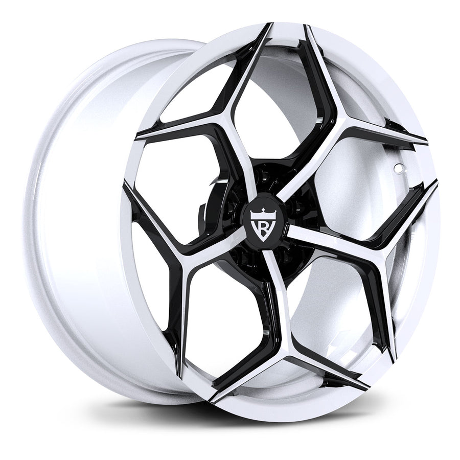 RV-MC491 custom forged Corvette wheel with black and white Y-spoke finish front view
