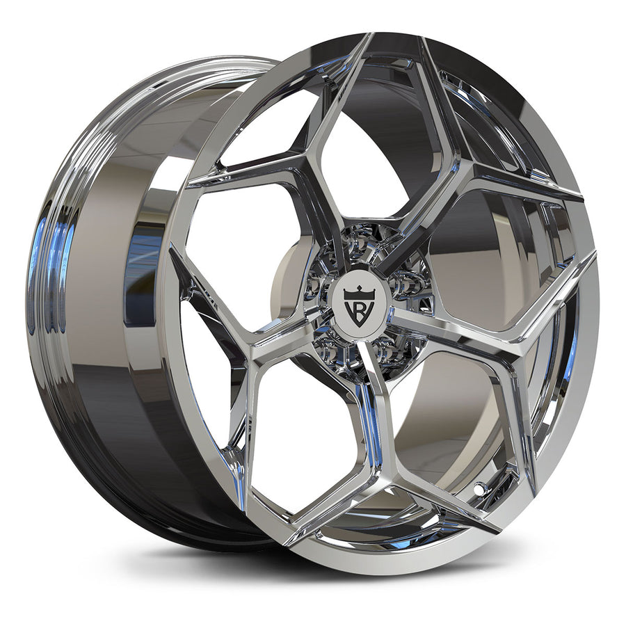 RVRN RV-MC491 chrome Y spoke wheels for Volkswagen GTI and Golf R inspired applications, custom forged wheel with modern performance styling