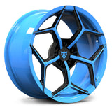 RV-MC491 monoblock forged wheel rapid blue and black finish with aggressive Y-spoke styling