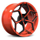 RV-MC491 custom forged Corvette C8 wheel Sebring Orange and black finish aggressive Y-spoke design