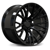 Custom forged 1-piece black wheel for C2 Corvette, 18" size, designed for performance and style.