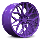 Black and purple Y spoke forged wheel with lightweight monoblock construction from RVRN